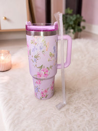 Aesthetic Floral Travel Tumbler 💜🌸