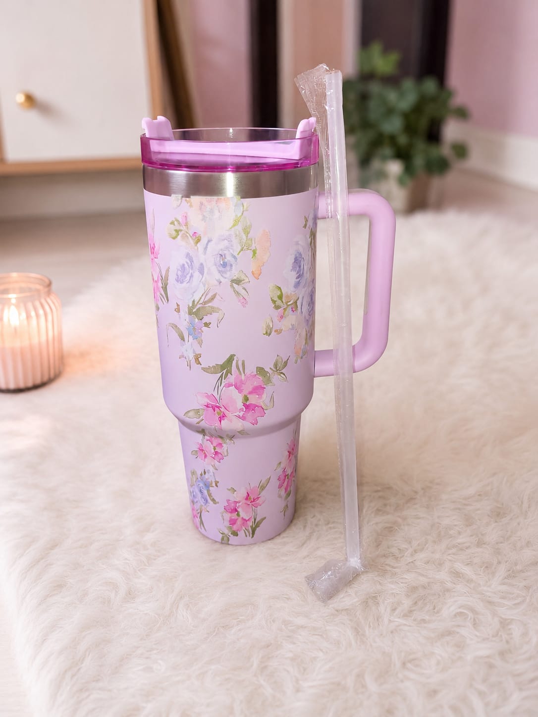Aesthetic Floral Travel Tumbler 💜🌸