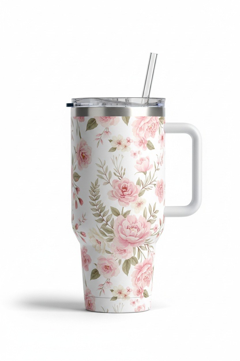 Aesthetic Floral Travel Tumbler 💜🌸