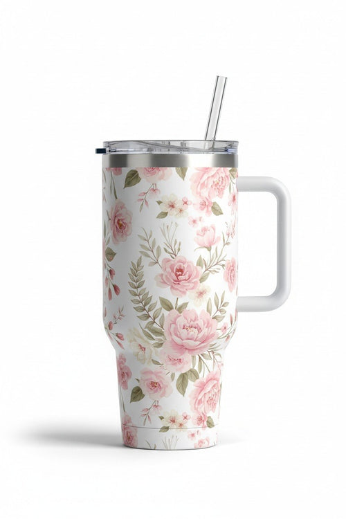 Aesthetic Floral Travel Tumbler 💜🌸